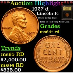 ***Auction Highlight*** 1927-d Lincoln Cent 1c Graded Choice+ Unc RD BY USCG (fc)