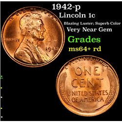 1942-p Lincoln Cent 1c Grades Choice+ Unc RD