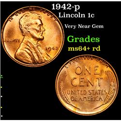 1942-p Lincoln Cent 1c Grades Choice+ Unc RD