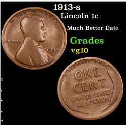 1913-s Lincoln Cent 1c Grades vg+