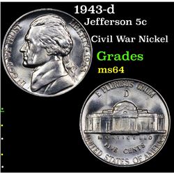 1943-d Jefferson Nickel 5c Grades Choice Unc