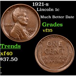 1921-s Lincoln Cent 1c Grades vf++