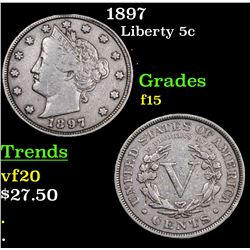 1897 Liberty Nickel 5c Grades f+