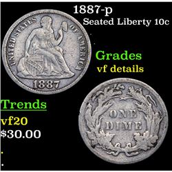 1887-p Seated Liberty Dime 10c Grades vf details