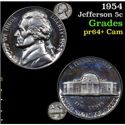 1954 Jefferson Nickel 5c Grades Choice+ Proof Cameo