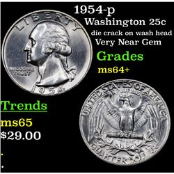 1954-p Washington Quarter 25c Grades Choice+ Unc