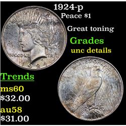 1924-p Peace Dollar $1 Grades Unc Details