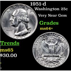 1951-d Washington Quarter 25c Grades Choice+ Unc