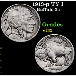 1913-p TY I Buffalo Nickel 5c Grades vf++