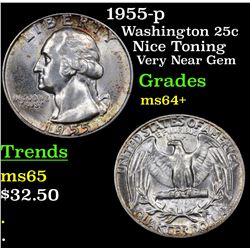 1955-p Washington Quarter 25c Grades Choice+ Unc