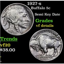 1927-s Buffalo Nickel 5c Grades vf details