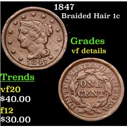 1847 Braided Hair Large Cent 1c Grades vf details