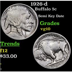 1926-d Buffalo Nickel 5c Grades vg+