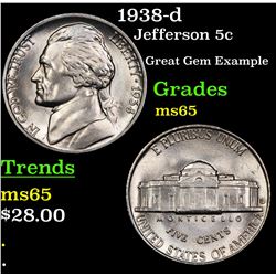 1938-d Jefferson Nickel 5c Grades GEM Unc