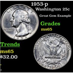 1953-p Washington Quarter 25c Grades GEM Unc