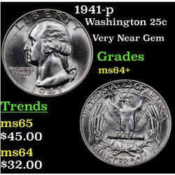 1941-p Washington Quarter 25c Grades Choice+ Unc