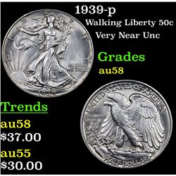 1939-p Walking Liberty Half Dollar 50c Grades Choice AU/BU Slider