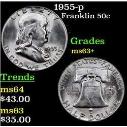 1955-p Franklin Half Dollar 50c Grades Select+ Unc