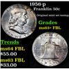 Image 1 : 1956-p Franklin Half Dollar 50c Grades Select Unc+ FBL