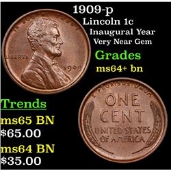 1909-p Lincoln Cent 1c Grades Choice+ Unc BN
