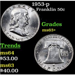 1953-p Franklin Half Dollar 50c Grades Select+ Unc