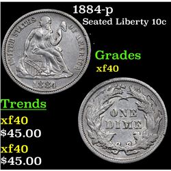 1884-p Seated Liberty Dime 10c Grades xf