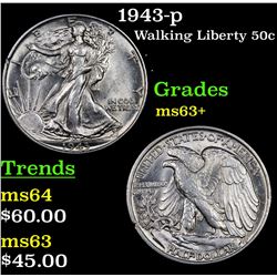 1943-p Walking Liberty Half Dollar 50c Grades Select+ Unc