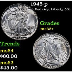 1945-p Walking Liberty Half Dollar 50c Grades Select+ Unc