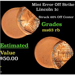 Mint Error Off Strike Lincoln Cent 1c Grades Select Unc RB