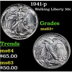 1941-p Walking Liberty Half Dollar 50c Grades Select+ Unc