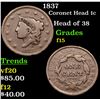 Image 1 : 1837 Coronet Head Large Cent 1c Grades f+