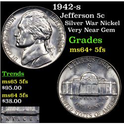 1942-s Jefferson Nickel 5c Grades Choice Unc+ 5fs