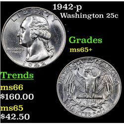 1942-p Washington Quarter 25c Grades GEM+ Unc