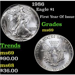 1986 Silver Eagle Dollar $1 Grades ms69