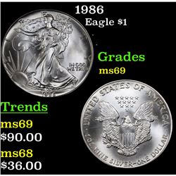 1986 Silver Eagle Dollar $1 Grades ms69