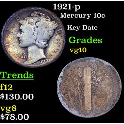 1921-p Mercury Dime 10c Grades vg+