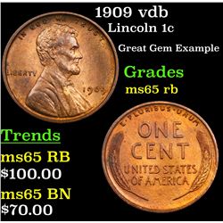 1909 vdb Lincoln Cent 1c Grades GEM Unc RB