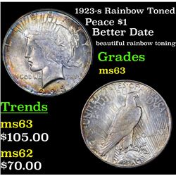 1923-s Rainbow Toned Peace Dollar $1 Grades Select Unc