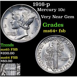1916-p Mercury Dime 10c Grades Choice Unc+ FSB