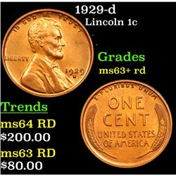 1929-d Lincoln Cent 1c Grades Select+ Unc RD