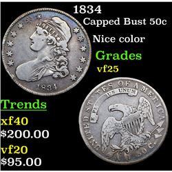 1834 Capped Bust Half Dollar 50c Grades vf+