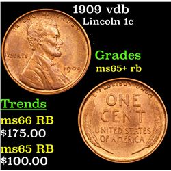 1909 vdb Lincoln Cent 1c Grades Gem+ Unc RB
