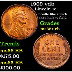 1909 vdb Lincoln Cent 1c Grades Gem+ Unc RB