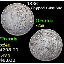 1836 Capped Bust Half Dollar 50c Grades vf+