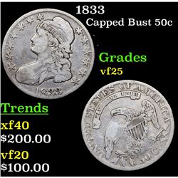 1833 Capped Bust Half Dollar 50c Grades vf+