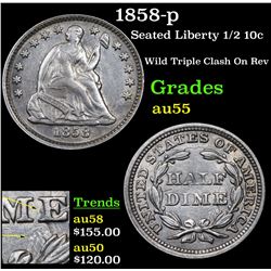 1858-p Seated Liberty Half Dime 1/2 10c Grades Choice AU