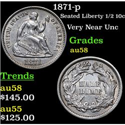1871-p Seated Liberty Half Dime 1/2 10c Grades Choice AU/BU Slider