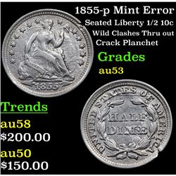 1855-p Mint Error Seated Liberty Half Dime 1/2 10c Grades Select AU