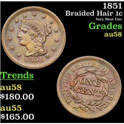 1851 Braided Hair Large Cent 1c Grades Choice AU/BU Slider