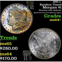 1881-s Rainbow Toned Morgan Dollar $1 Grades Choice+ Unc